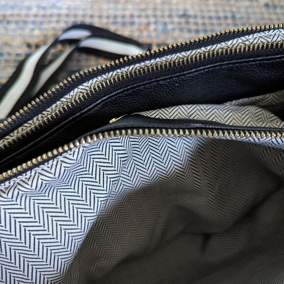 Steve Madden Saffiano large shoulder tote laptop travel black white bag 13x11x5 - Picture 10 of 14